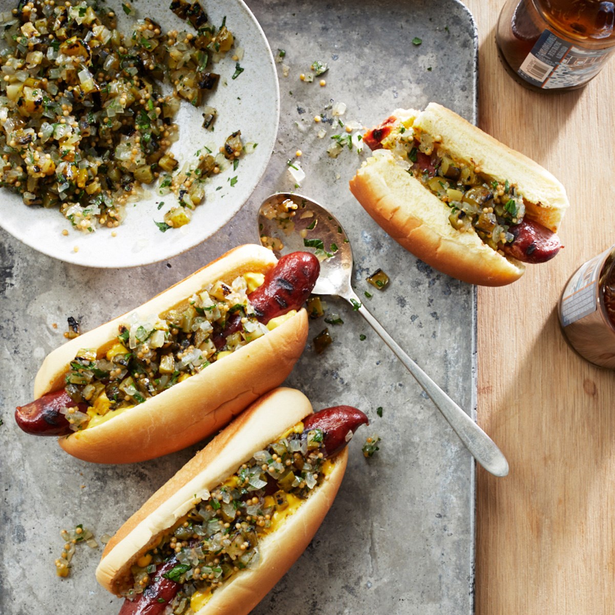 Hotdog with Grilled Pickle Relish