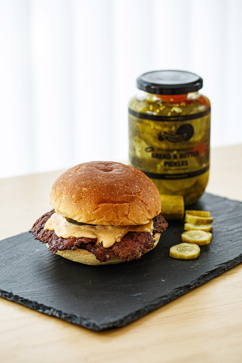 Burger and pickles jar