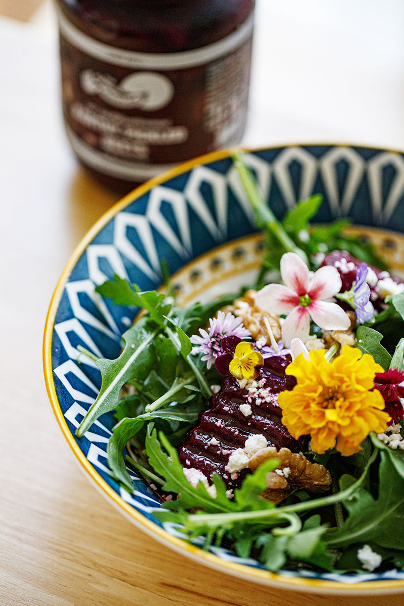 Pickled beetroot salad close up